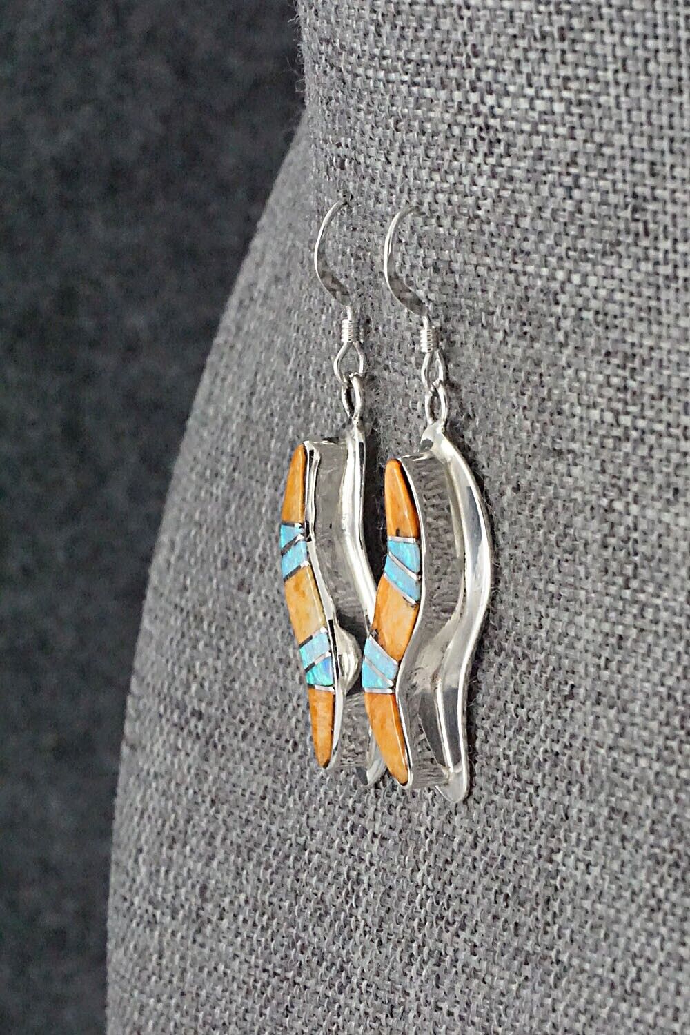Spiny Oyster, Opalite & Sterling Silver Inlay Earrings - James Manygoats