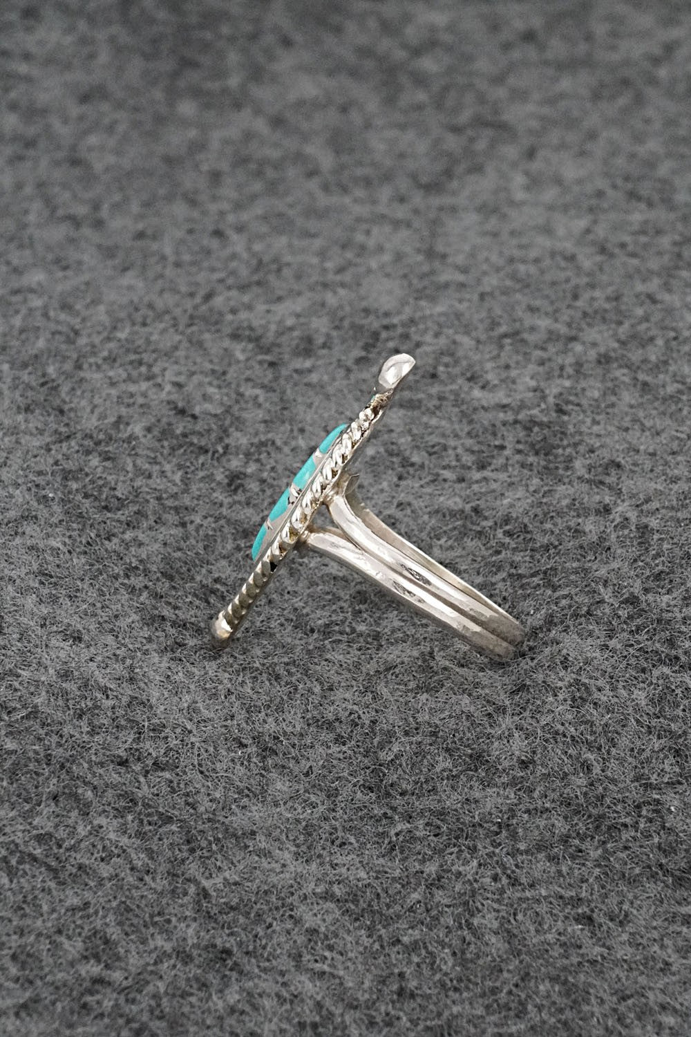 Turquoise & Sterling Silver Inlay Ring - Carlen Seoutewa - Size 6.5