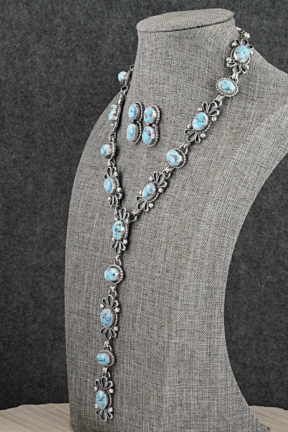 Turquoise & Sterling Silver Necklace and Earrings Set - Darrin Livingston