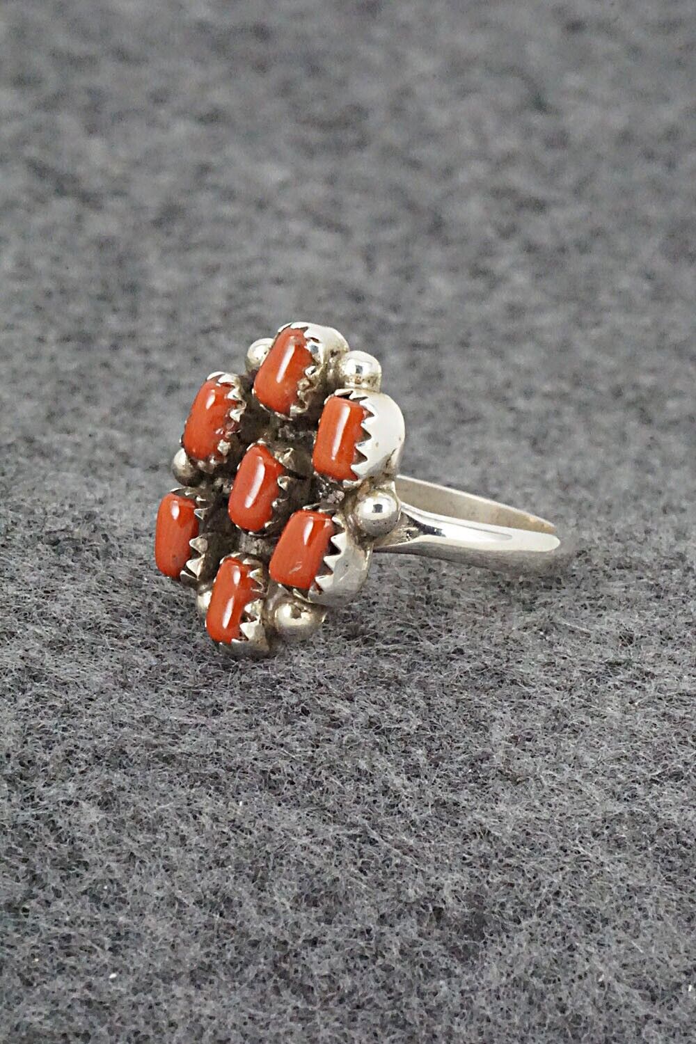 Coral & Sterling Silver Ring - Priscilla Reeder - Size 8