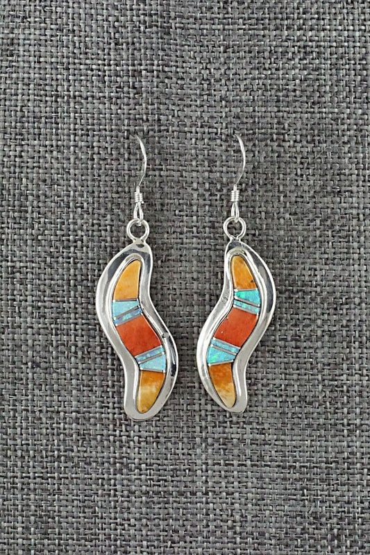 Spiny Oyster, Opalite & Sterling Silver Inlay Earrings - James Manygoats