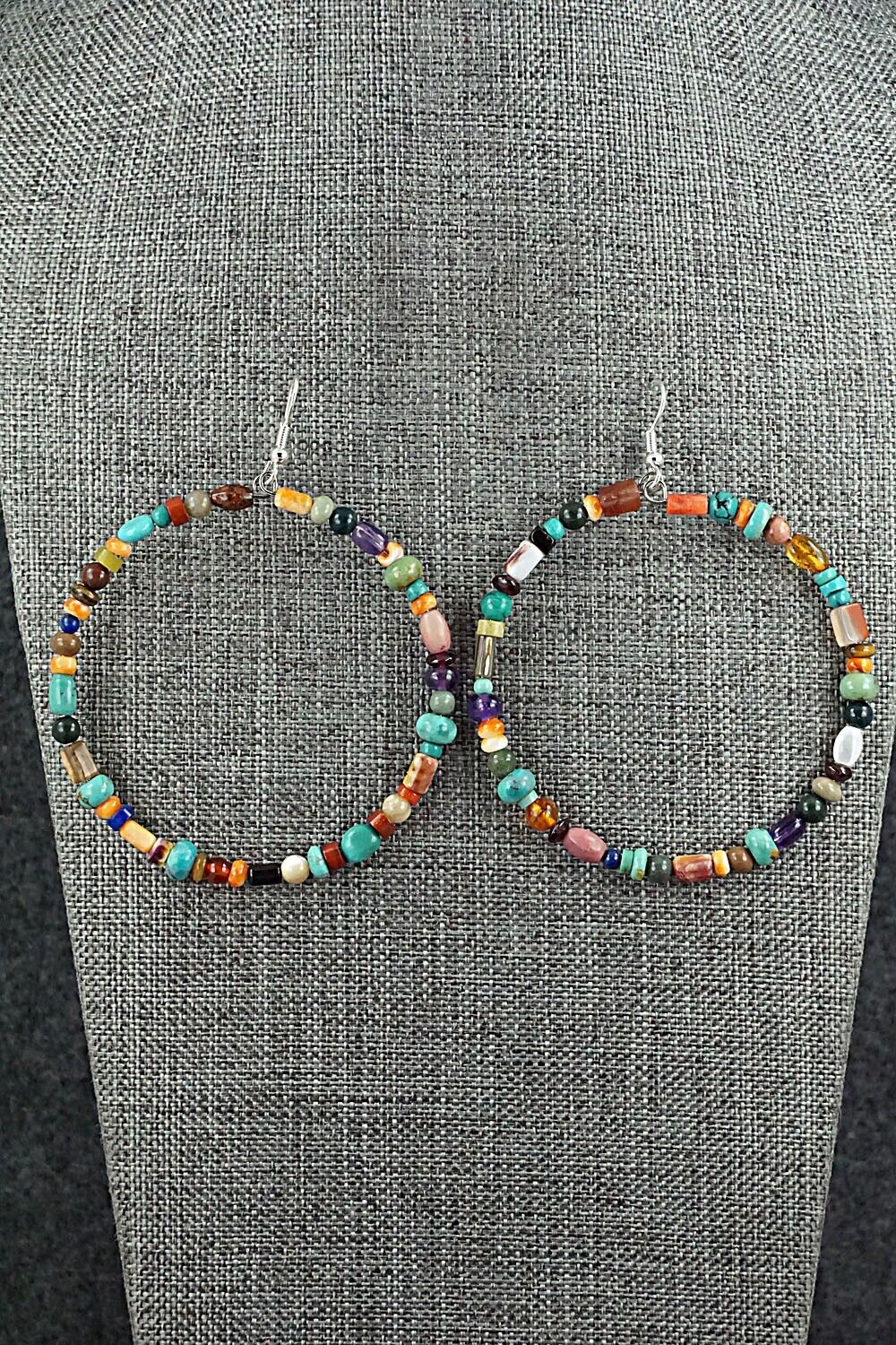 Multi Stone & Sterling Silver Hoop Earrings - Helen Tsosie
