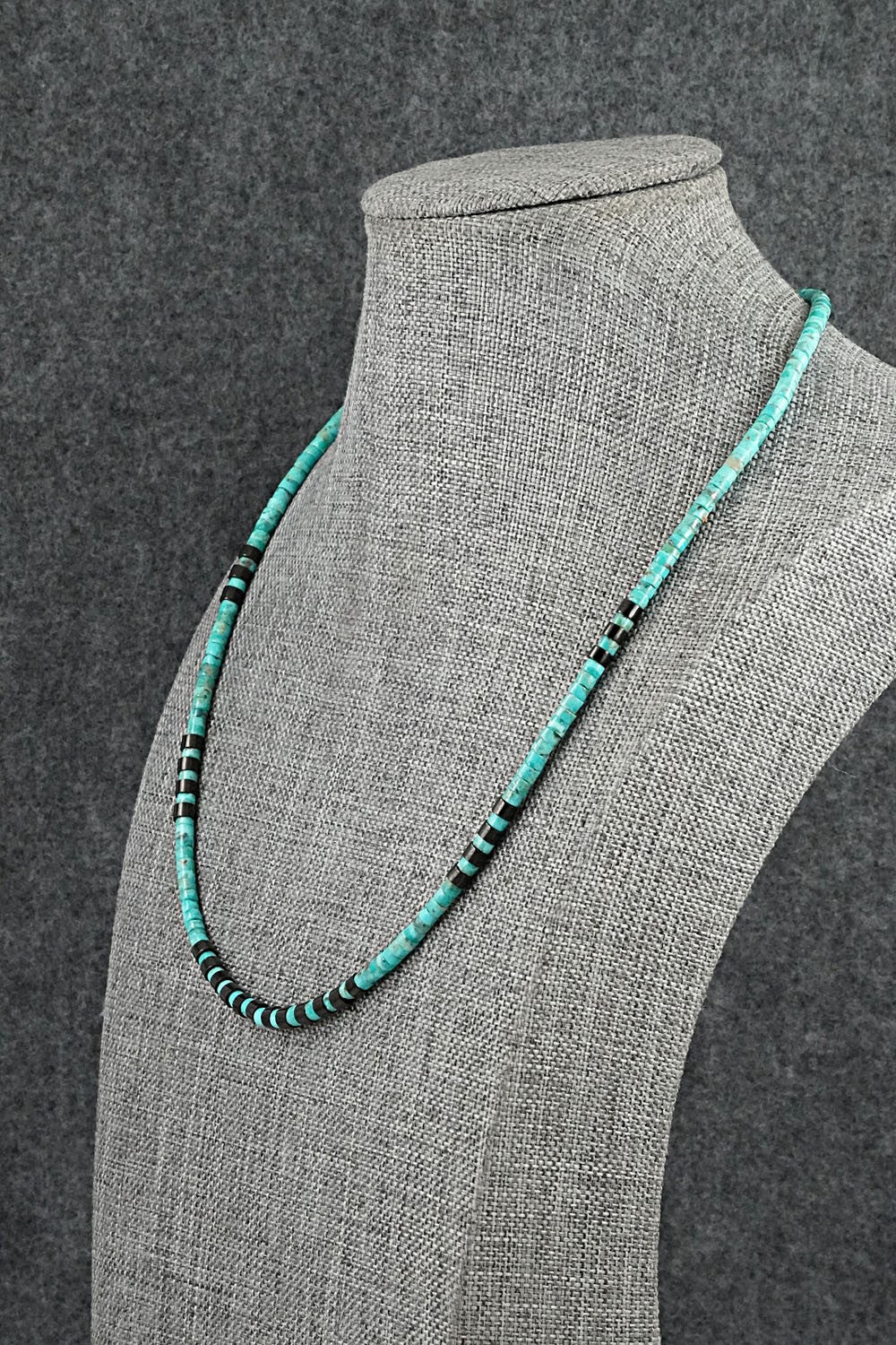 Turquoise, Onyx & Sterling Silver Necklace 19" - Helen Tsosie