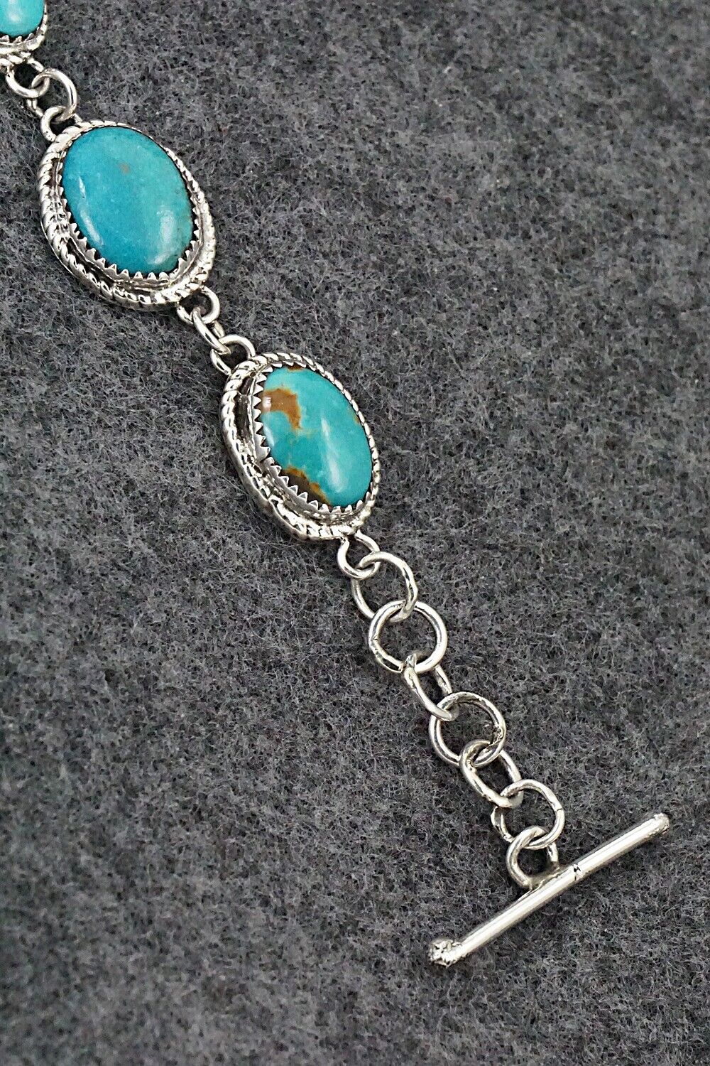 Turquoise & Sterling Silver Link Bracelet - Ernest Hawthorne