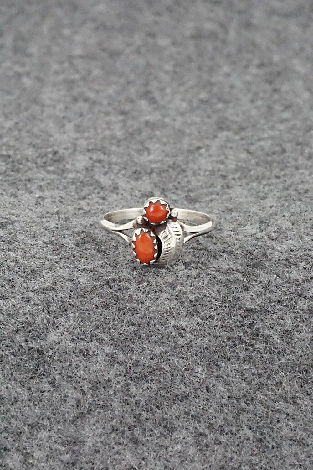Coral & Sterling Silver Ring - Betty Hawthorne - Size 5.75