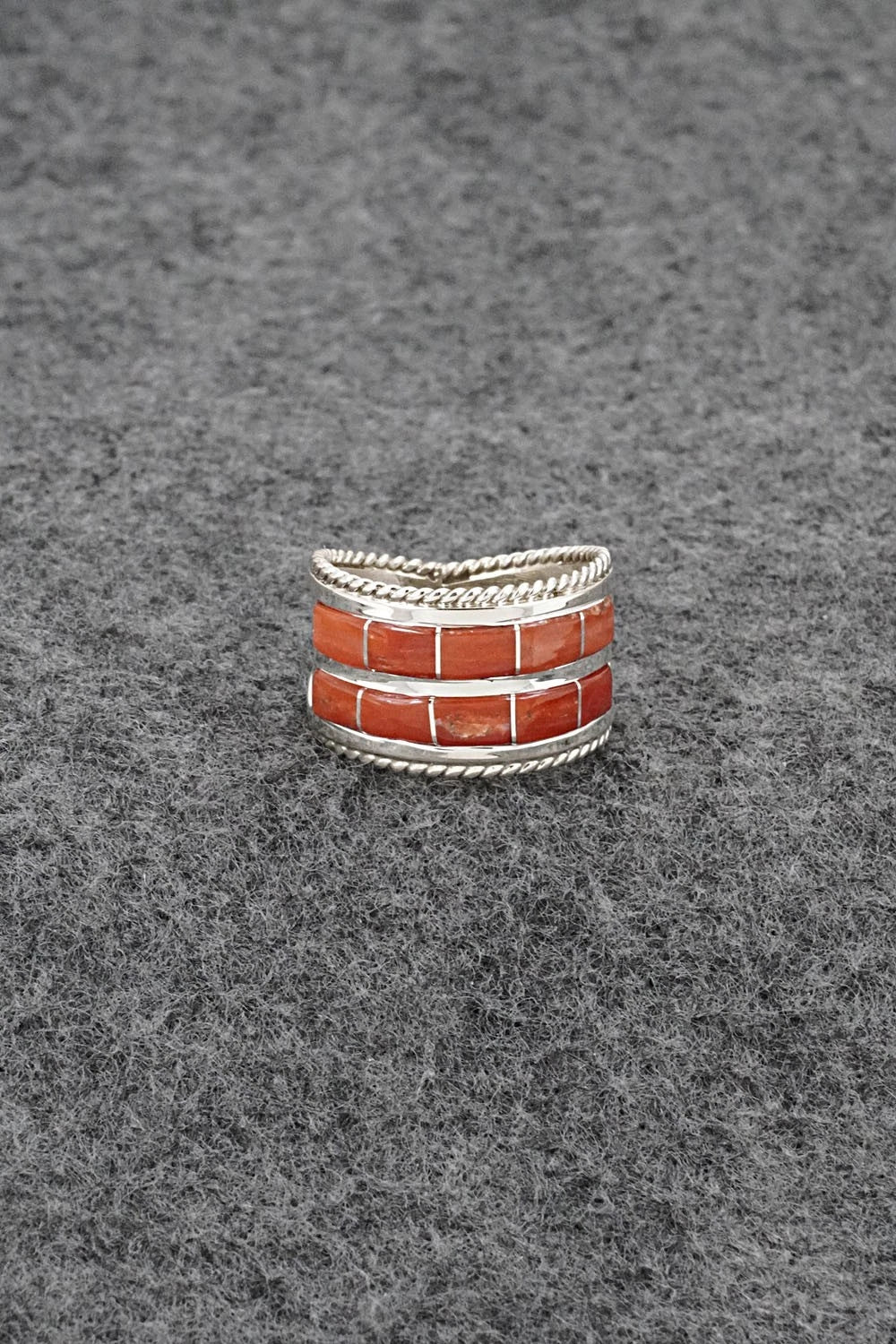 Coral and Sterling Silver Ring - Bruce Johnson - Size 6.75