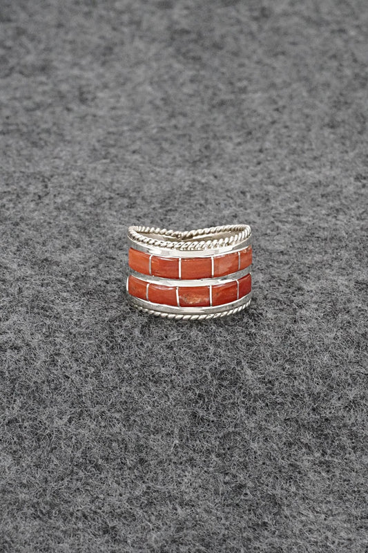 Coral and Sterling Silver Ring - Bruce Johnson - Size 6.75
