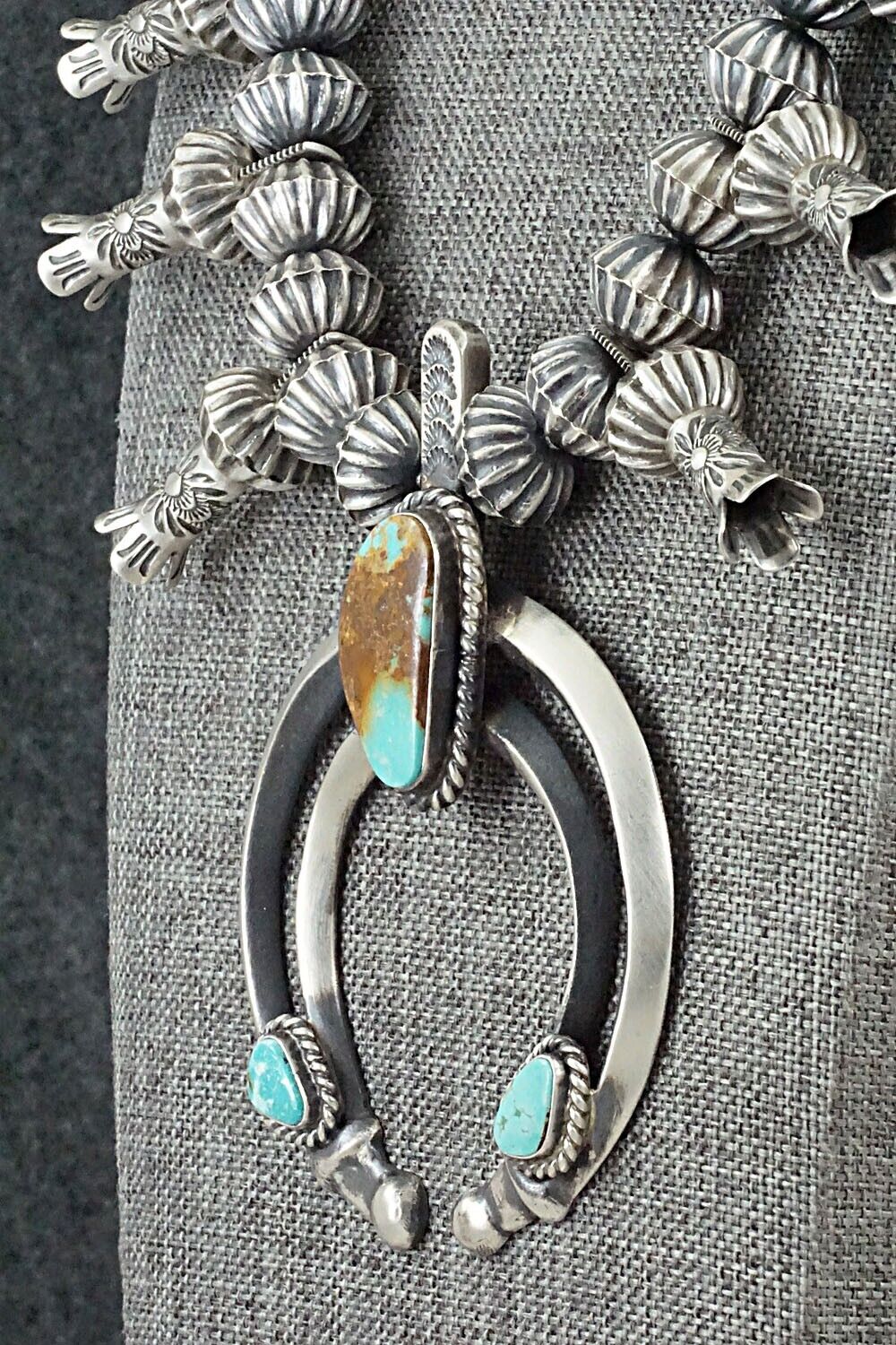 Turquoise & Sterling Silver Squash Blossom Necklace - Chris Hale