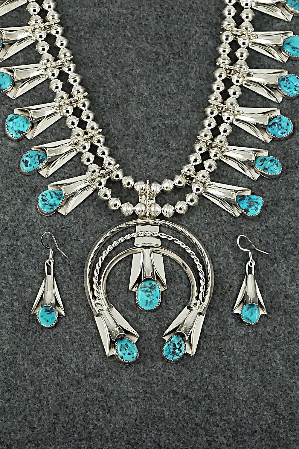 Turquoise & Sterling Silver Squash Blossom Set - Louise Yazzie