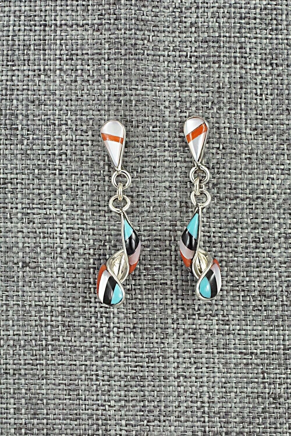 Multi-Stone & Sterling Silver Inlay Earrings - Idella Edaakie