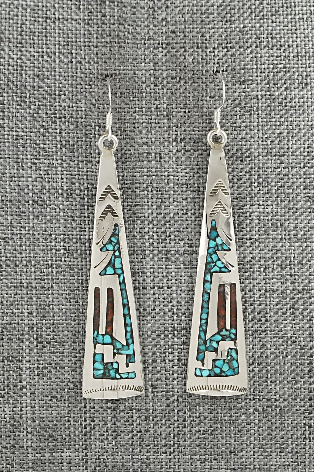 Turquoise, Coral Chip & Sterling Silver Earrings - Joleen Yazzie