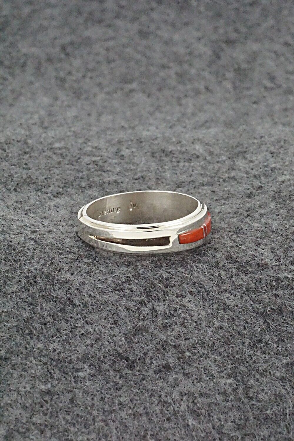 Coral & Sterling Silver Inlay Ring - Wilbert Muskett Jr. - Size 10.5