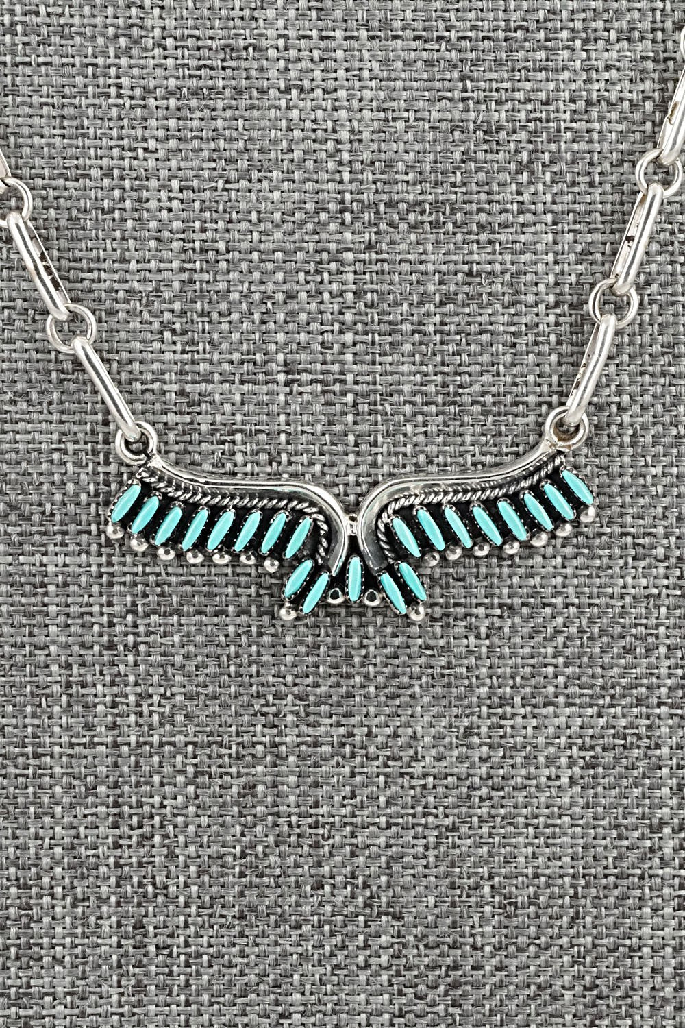Turquoise & Sterling Silver Necklace and Earrings Set - Mildred Ukestine