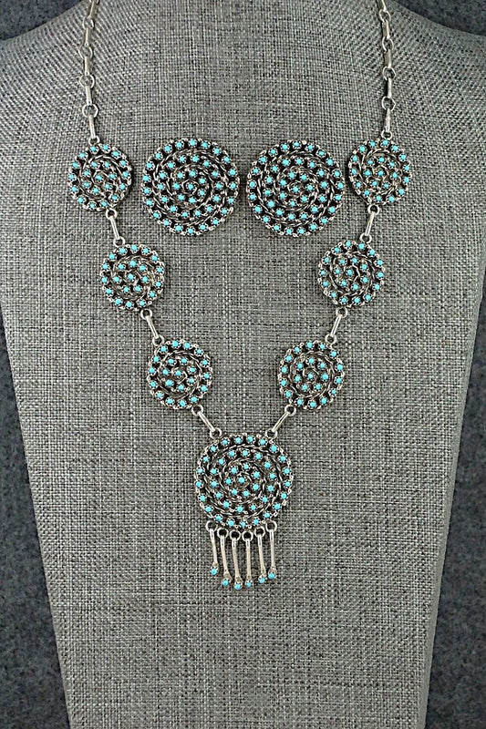 Turquoise & Sterling Silver Necklace and Earrings Set - Randy Hooee