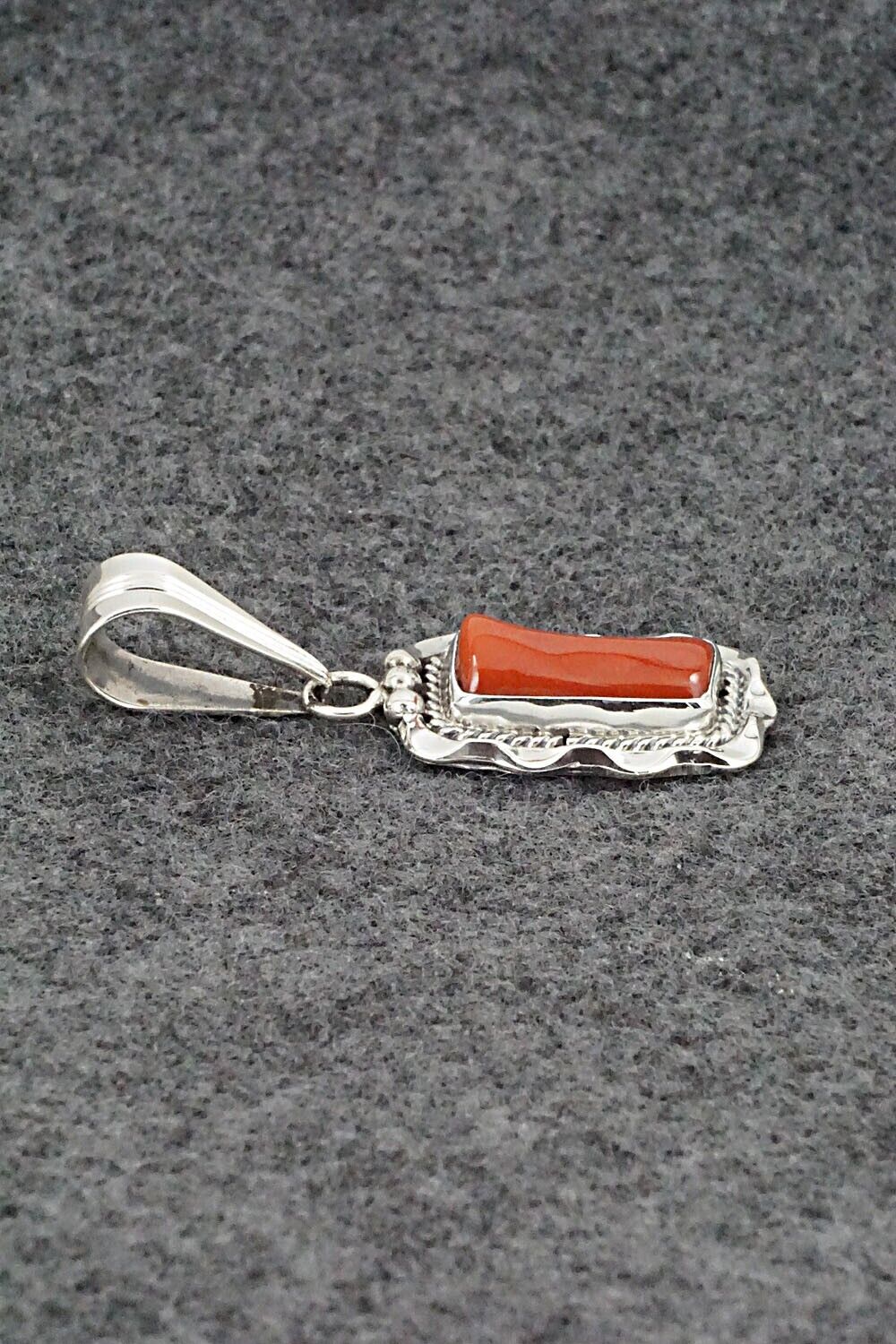 Coral & Sterling Silver Pendant - Samuel Yellowhair