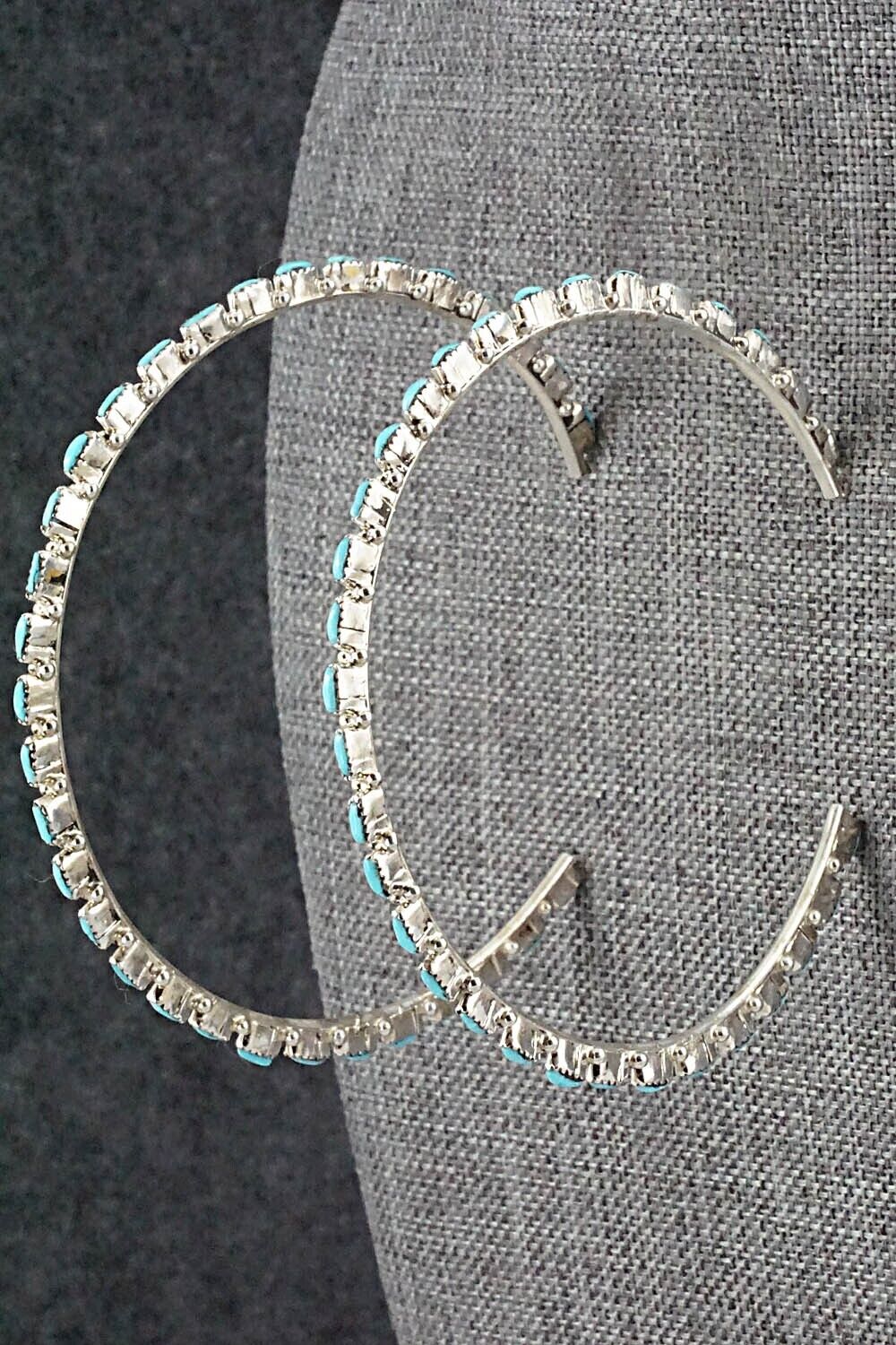 Turquoise & Sterling Silver Hoop Earrings - Aurelia Hughte