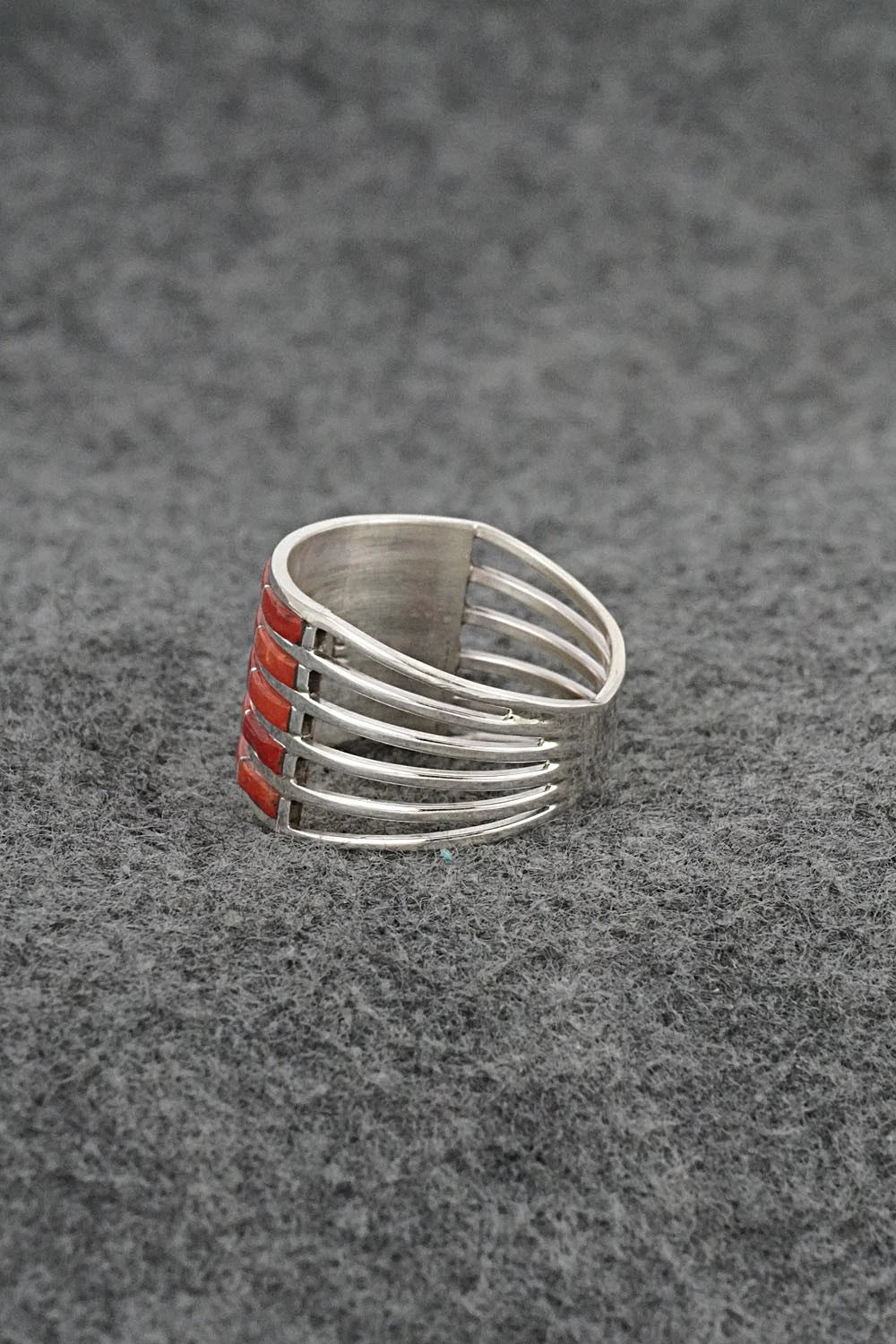 Coral & Sterling Silver Ring - Andrew Enrico - Size 10