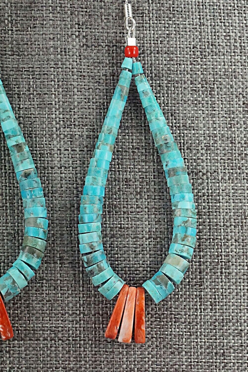 Turquoise, Spiny Oyster & Sterling Silver Earrings - Lupe Lovato