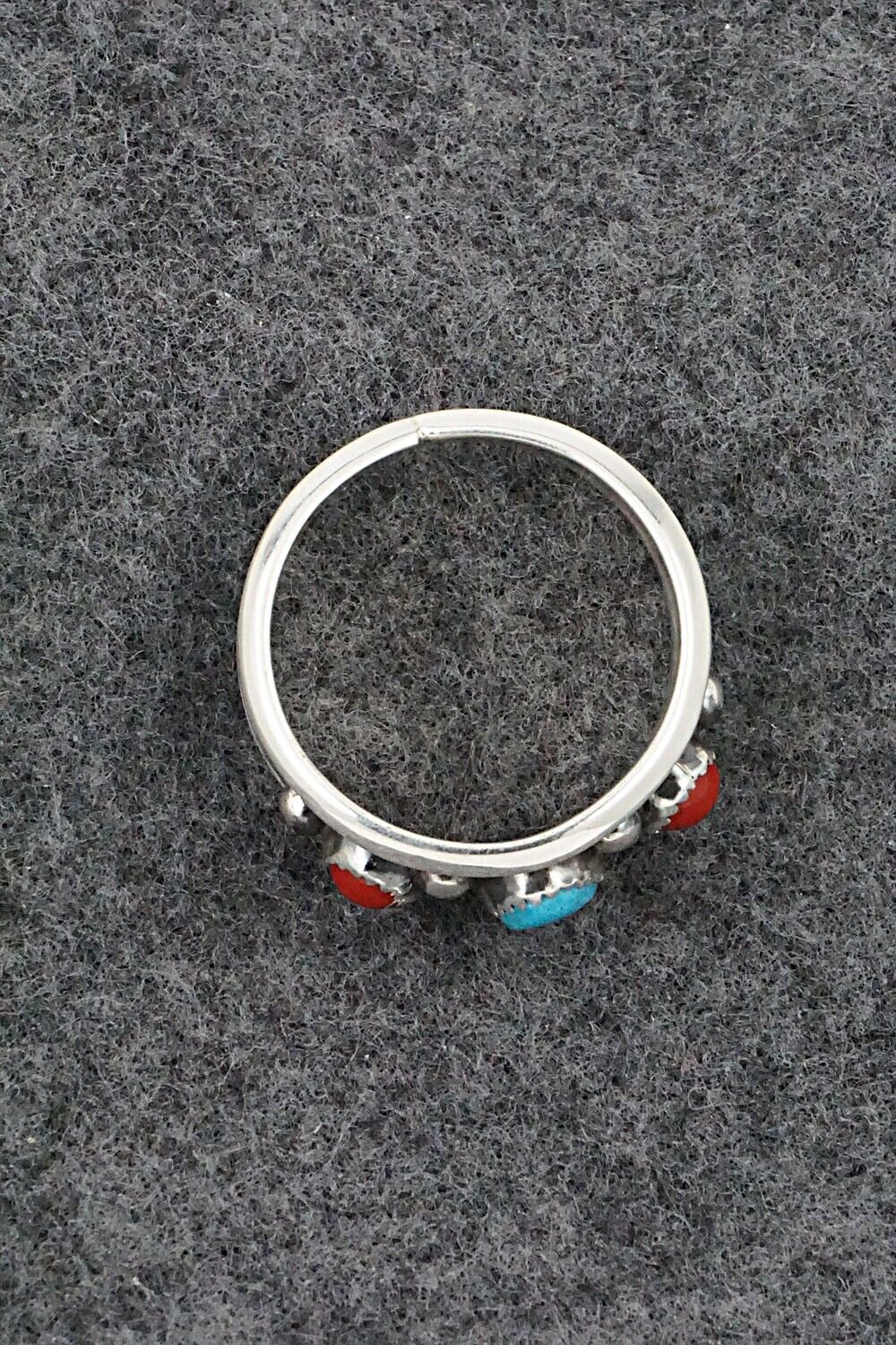 Turquoise, Coral & Sterling Silver Ring - Paul Largo - Size 11.5