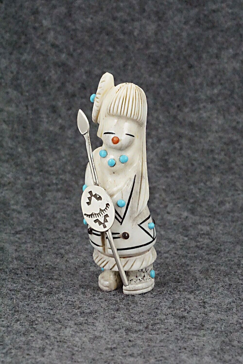 Hunter with Spear & Shield Zuni Fetish Carving - Claudia Peina