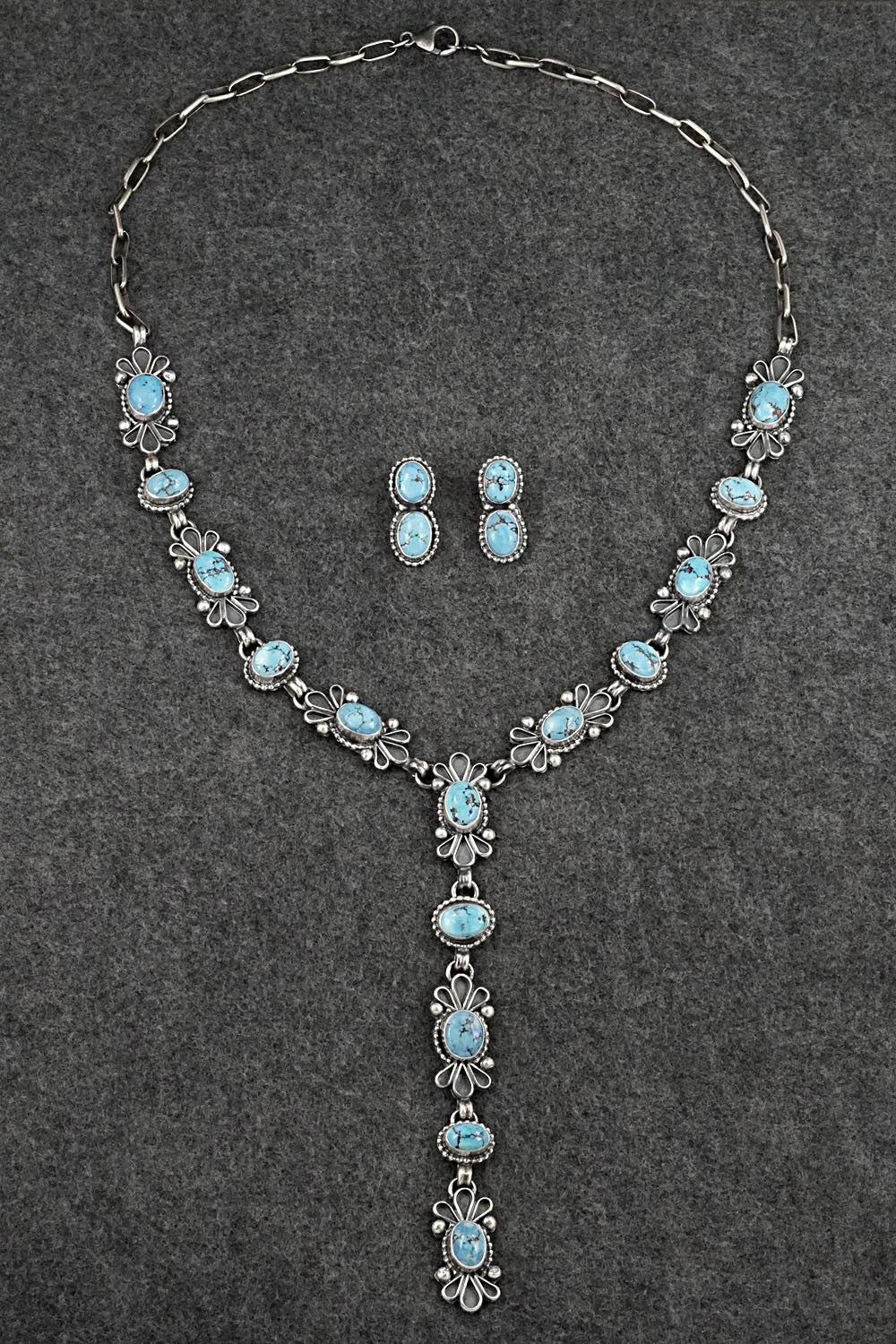 Turquoise & Sterling Silver Necklace and Earrings Set - Darrin Livingston
