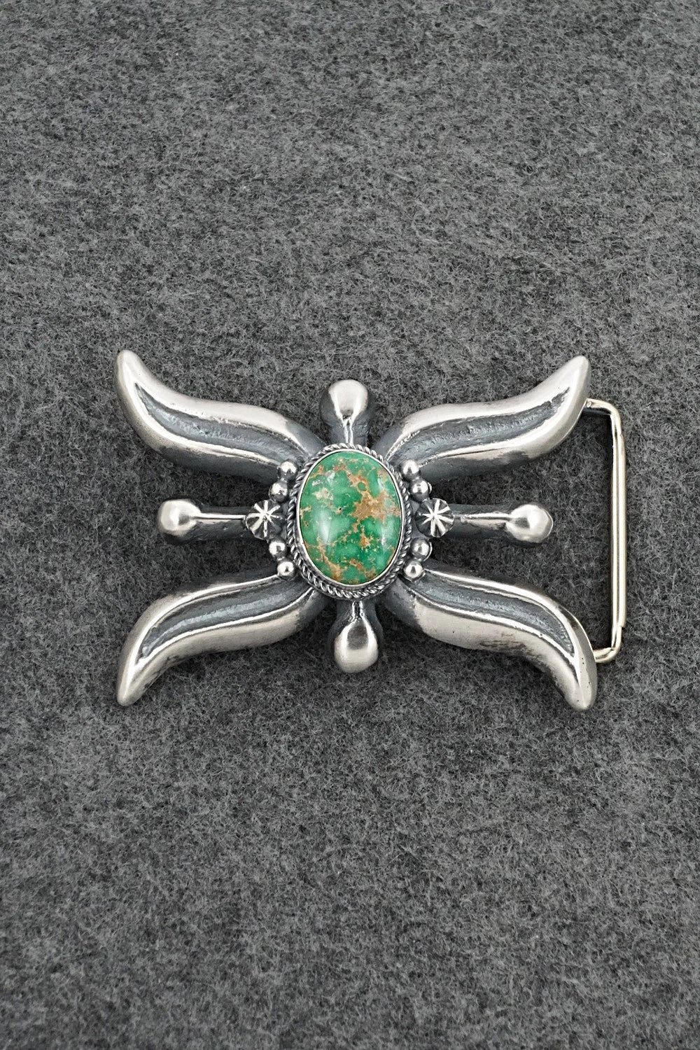Turquoise & Sterling Silver Belt Buckle - Harrison Bitsue