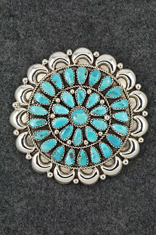 Turquoise & Sterling Silver Pendant/Pin - Eunise Wilson