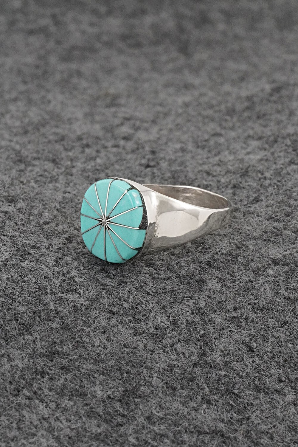 Turquoise & Sterling Silver Inlay Ring - Johnson Laweka - Size 8