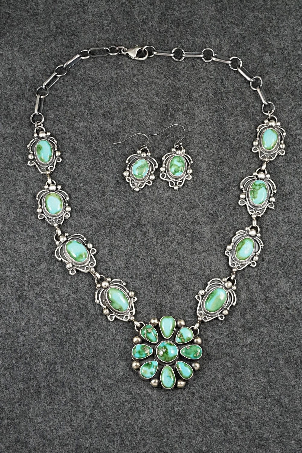 Turquoise & Sterling Silver Necklace and Earrings Set - Kathleen Livingston