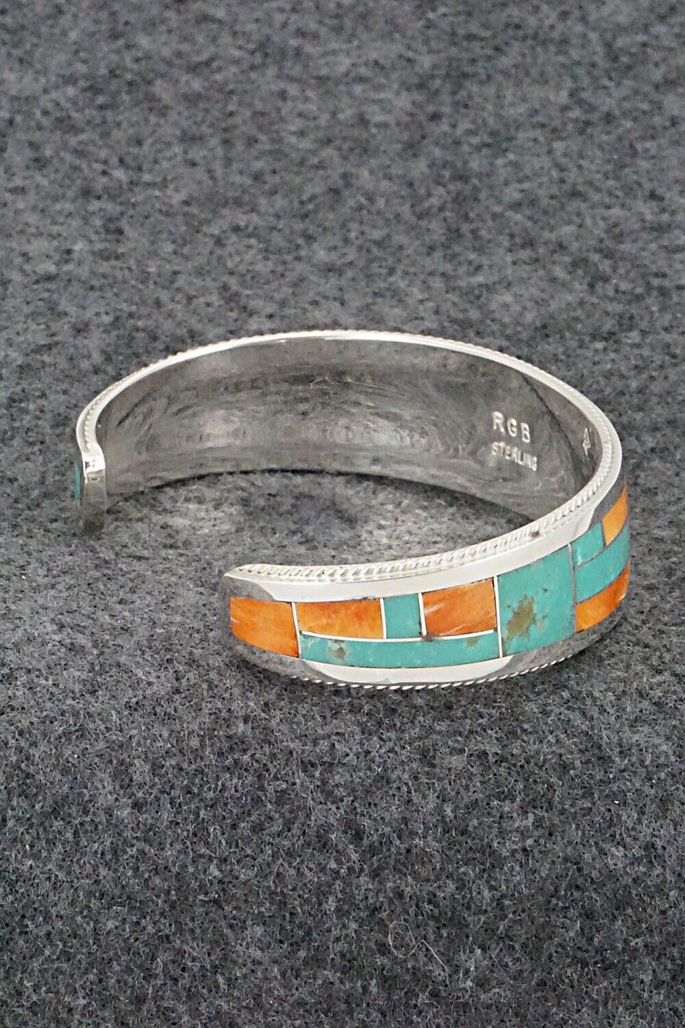 Turquoise, Spiny Oyster & Sterling Silver Inlay Bracelet - Glendora Booqua