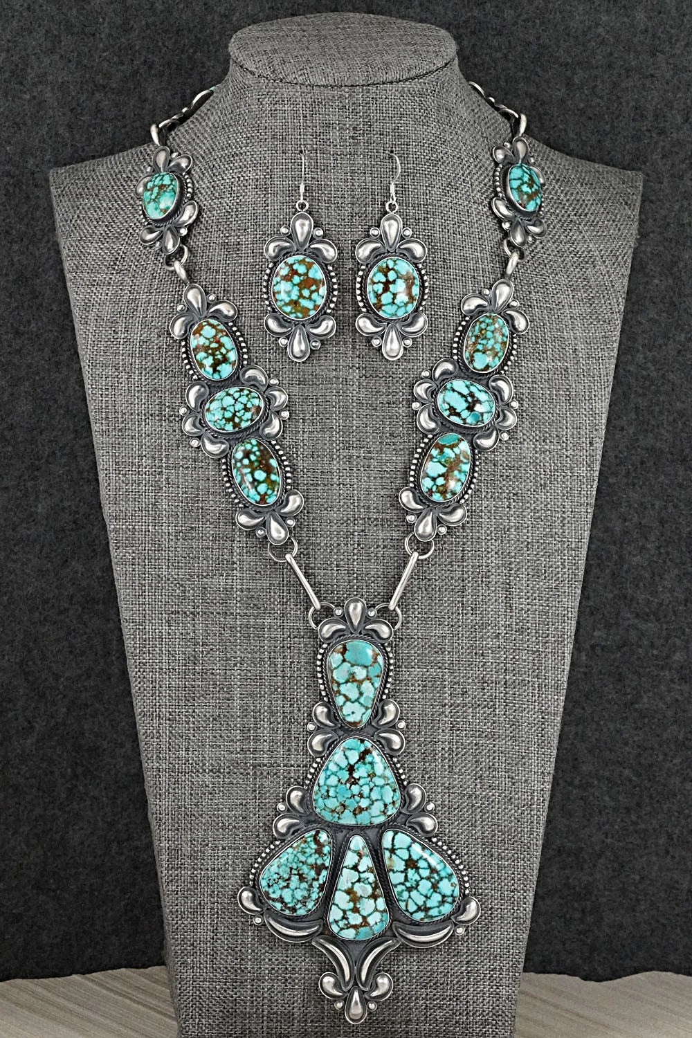 Turquoise & Sterling Silver Necklace and Earrings Set - Derrick Gordon