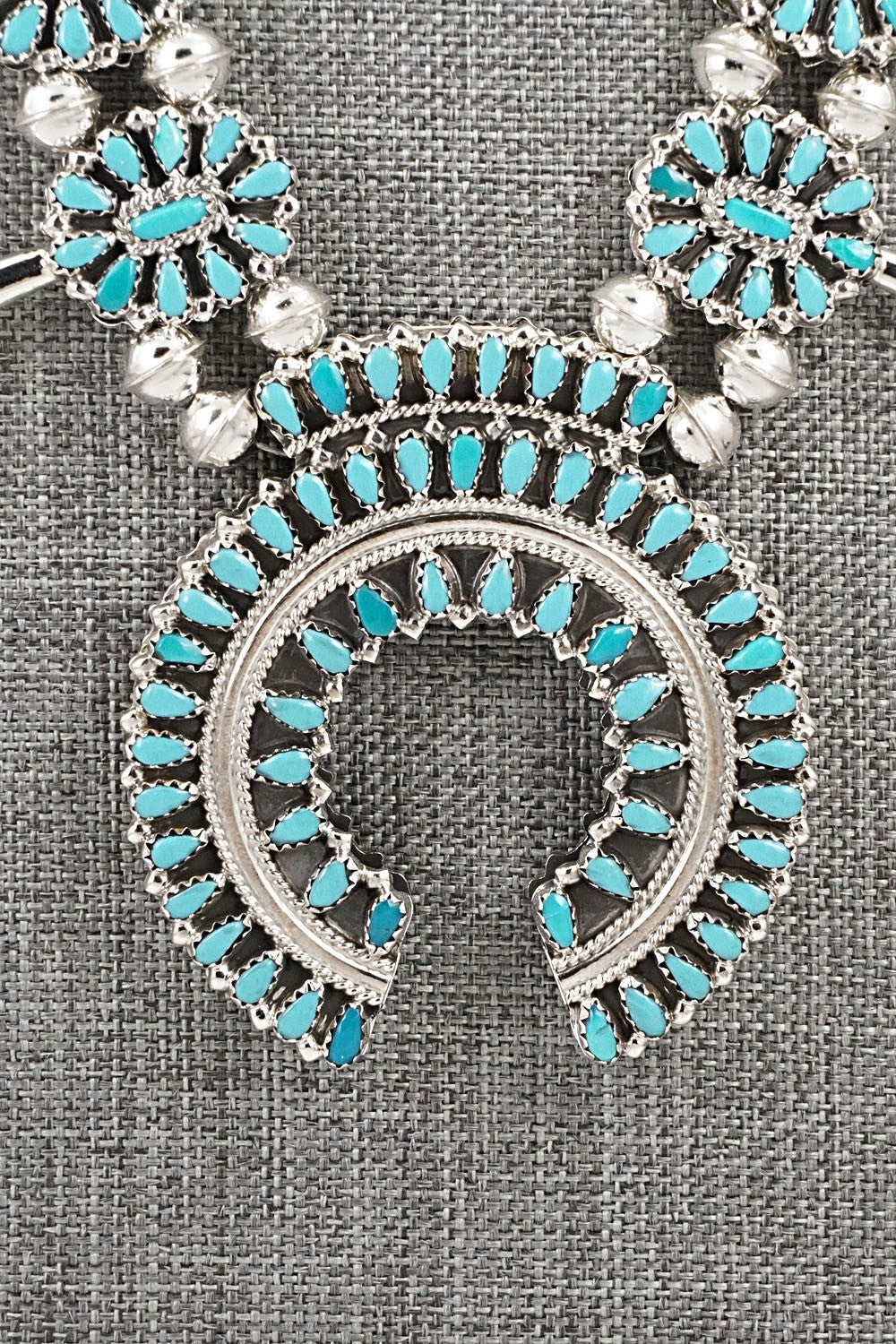 Turquoise, Coral & Sterling Silver Reversible Squash Blossom Set - Elton James