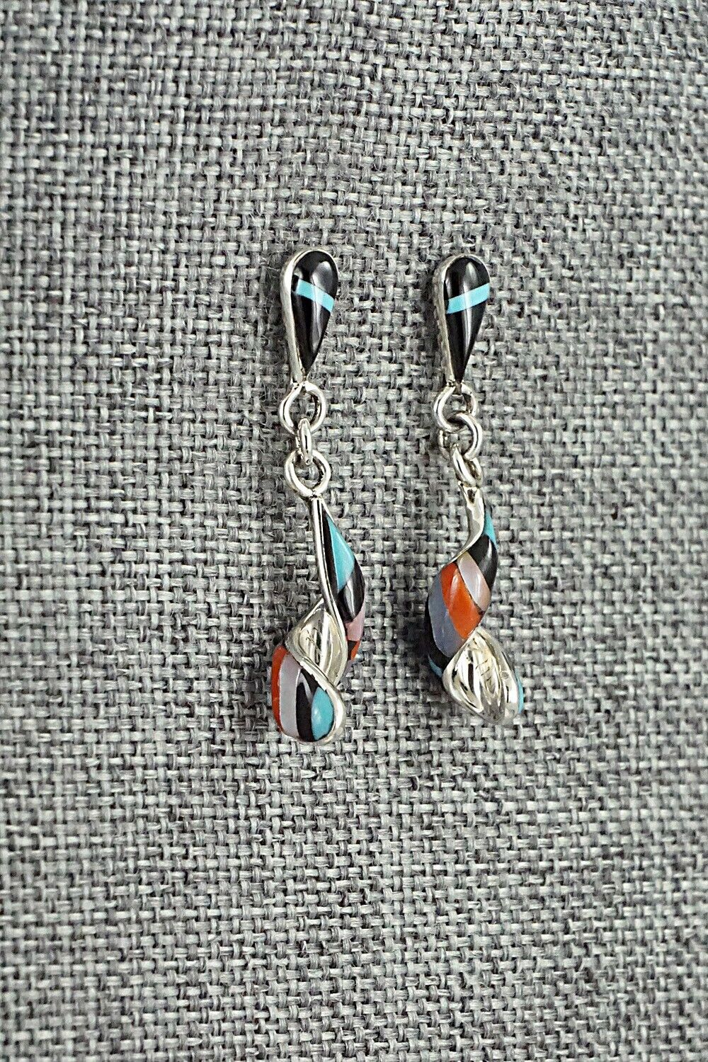 Multi-Stone & Sterling Silver Inlay Earrings - Idella Edaakie