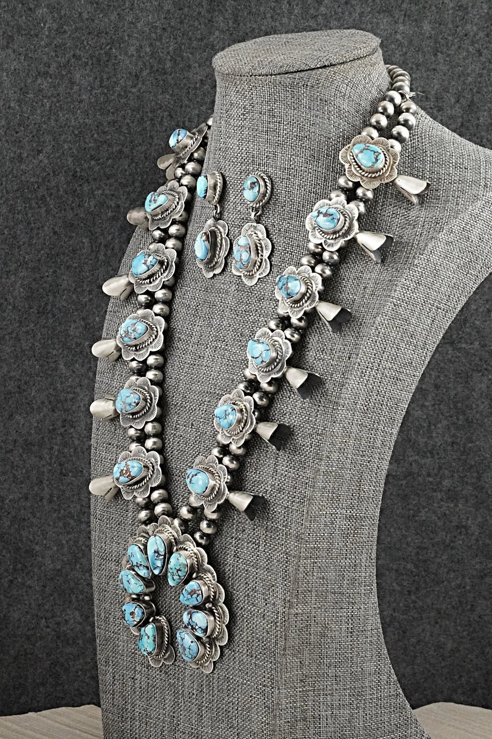 Turquoise & Sterling Silver Squash Blossom Set - Vernon Johnson