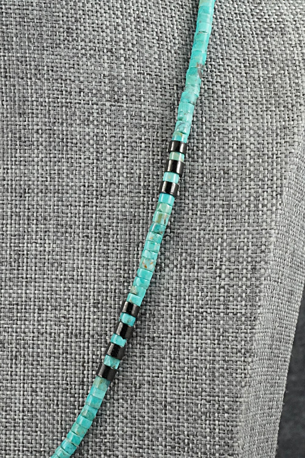 Turquoise, Onyx & Sterling Silver Necklace 19" - Helen Tsosie