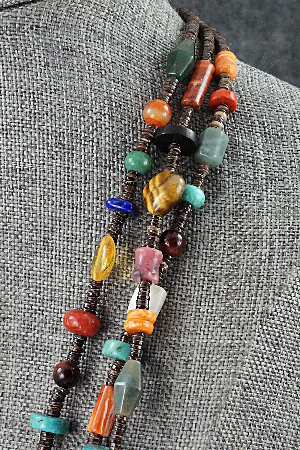 Multi-Stone & Sterling Silver Necklace 29" - Helen Tsosie