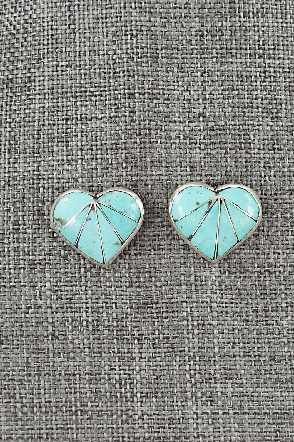 Turquoise and Sterling Silver Inlay Earrings - Evelyn Mahkee