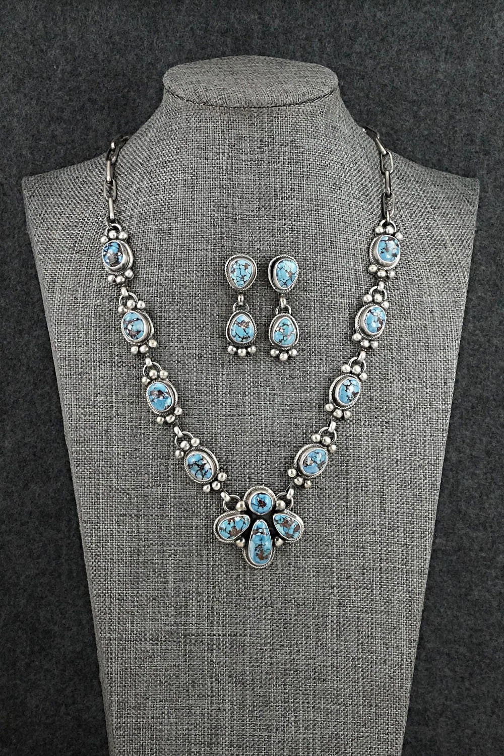 Turquoise & Sterling Silver Necklace and Earrings Set - Kathleen Livingston