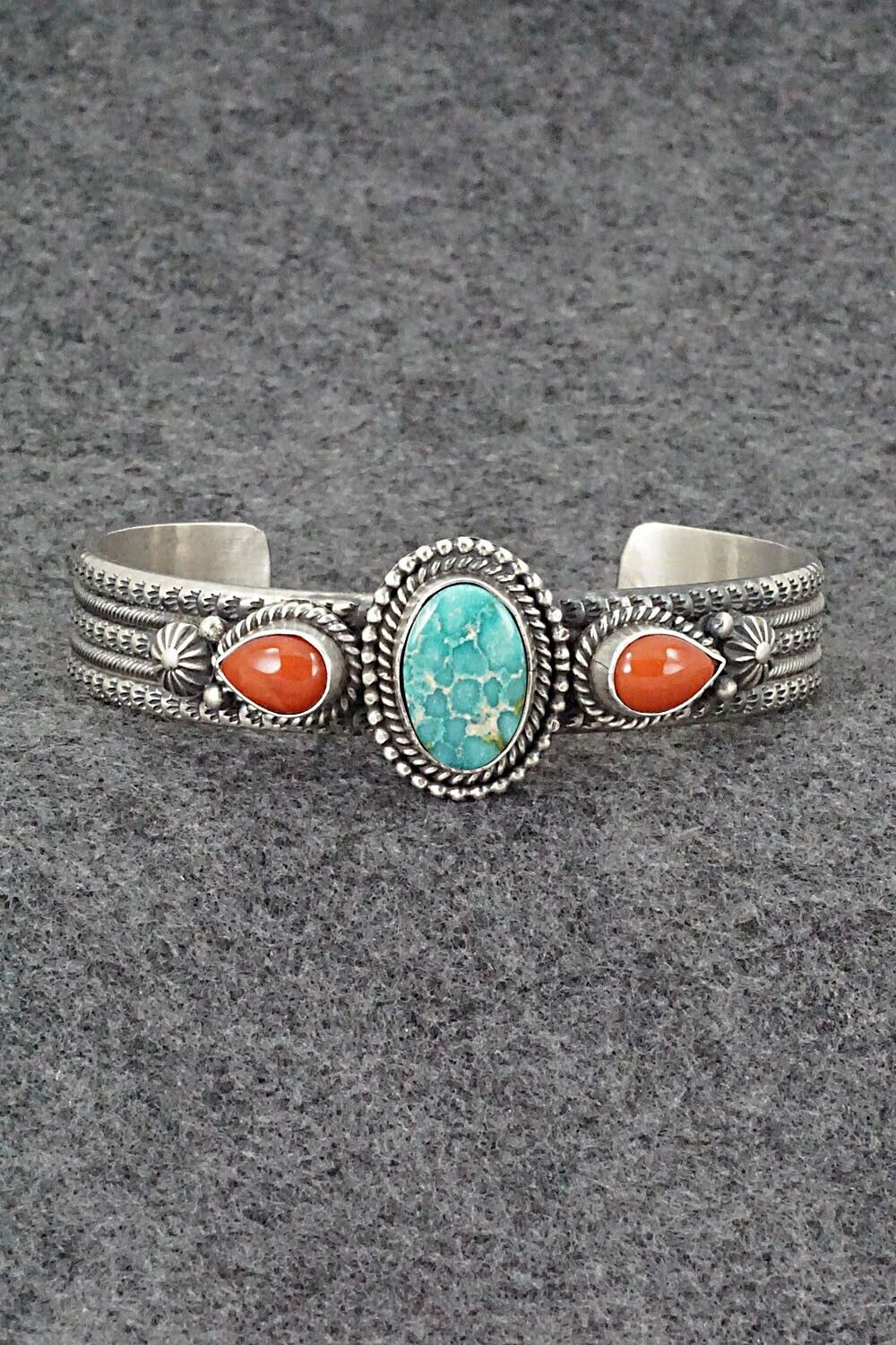 Turquoise, Coral & Sterling Silver Bracelet - Michael Calladitto