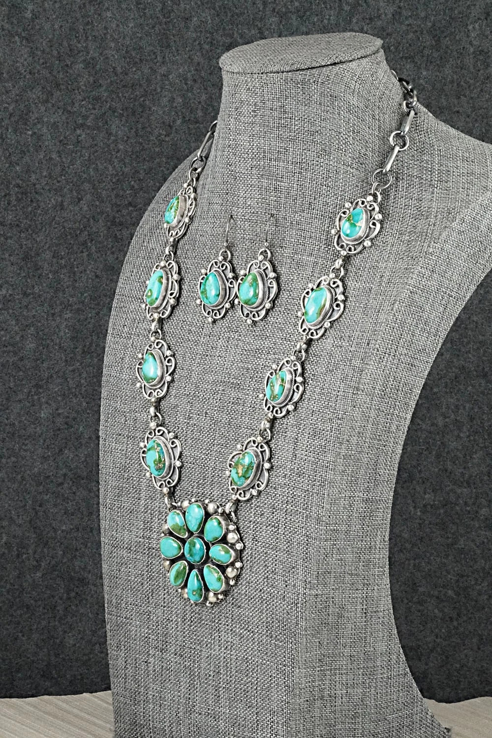 Turquoise & Sterling Silver Necklace and Earrings Set - Kathleen Livingston