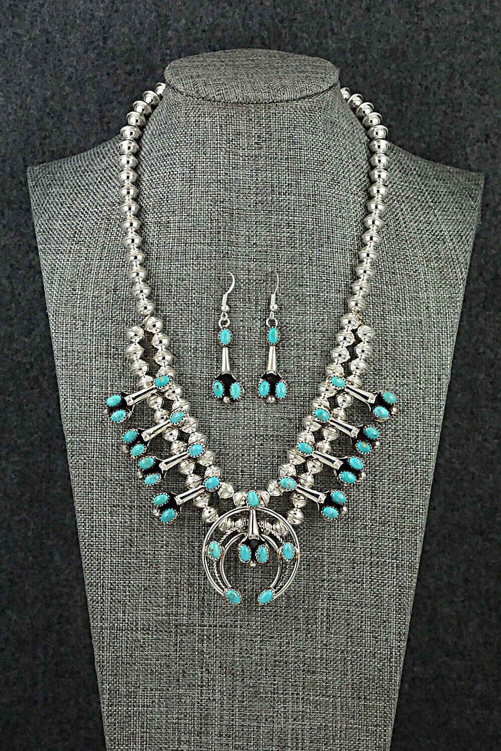 Turquoise & Sterling Silver Mini Squash Blossom Set - Phil Garcia
