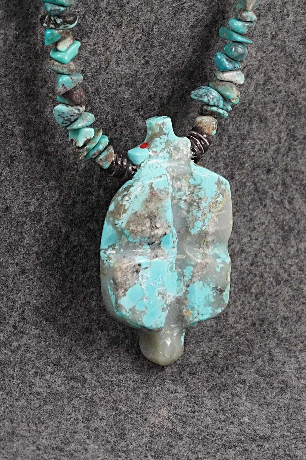 Turquoise Zuni Fetish Carving & Sterling Silver Necklace - Bernard Laiwakete