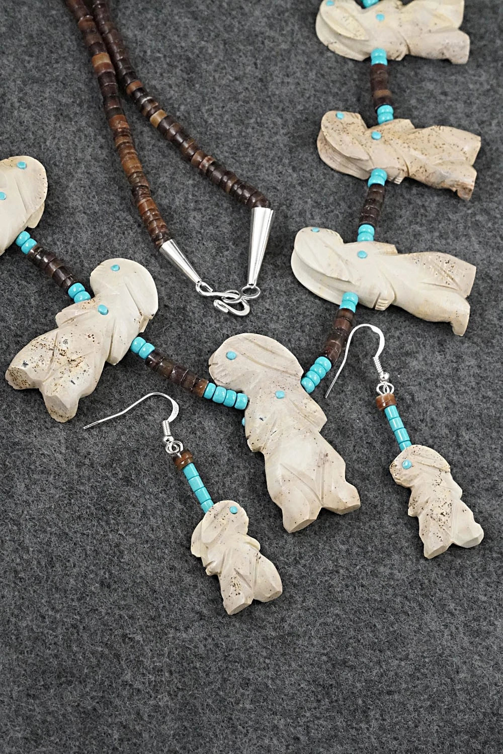 Multi-Stone Rabbit Fetish & Sterling Silver Necklace Set - Dannette Laate