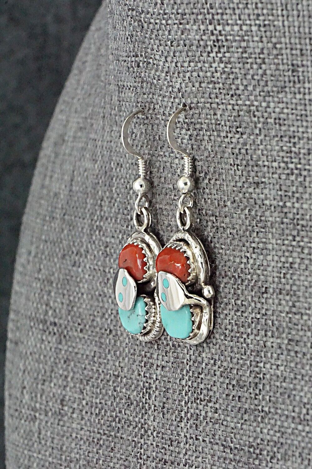 Turquoise, Coral & Sterling Silver Earrings - Joy Calavaza