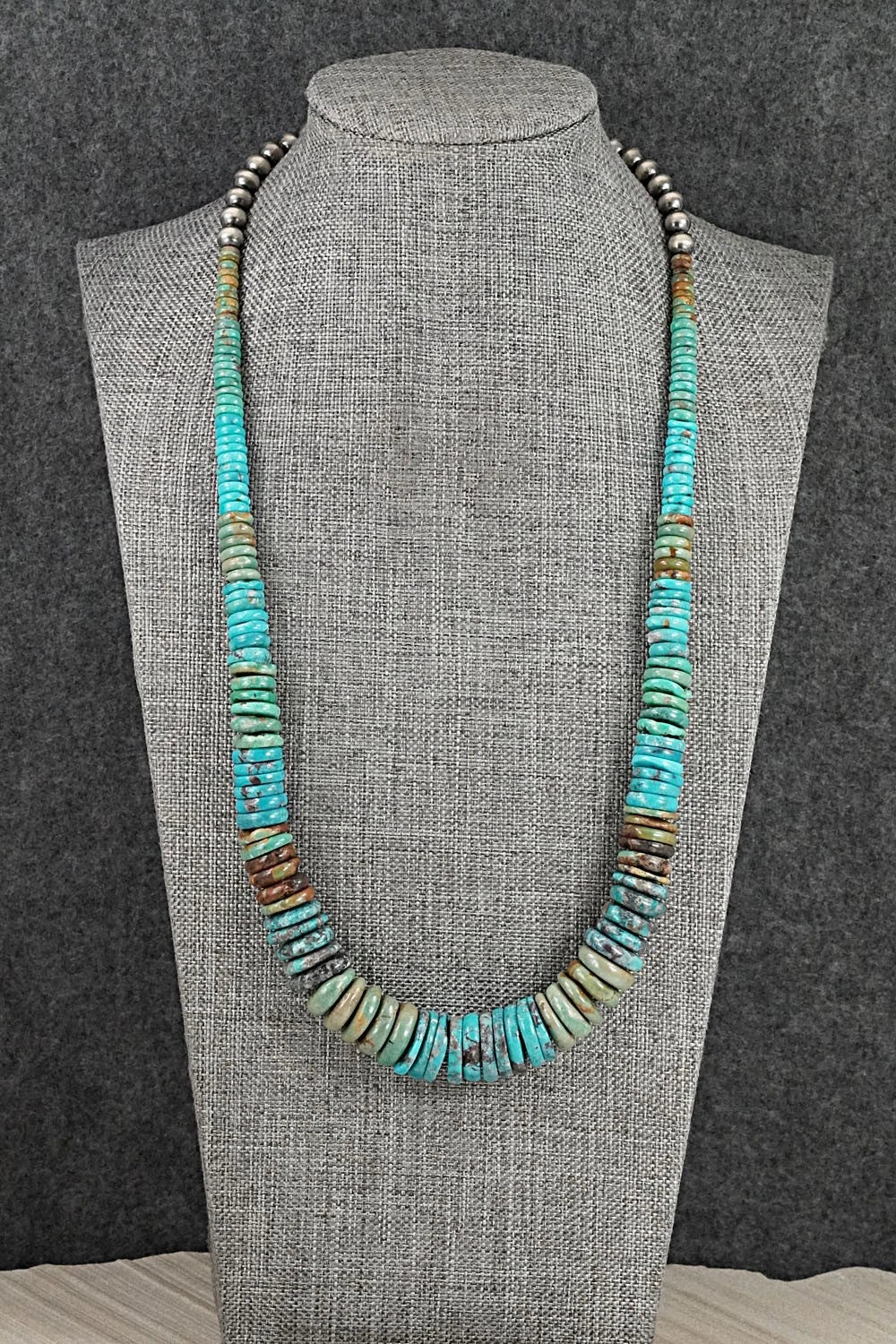 Turquoise & Sterling Silver Necklace 22" - Doreen Jake