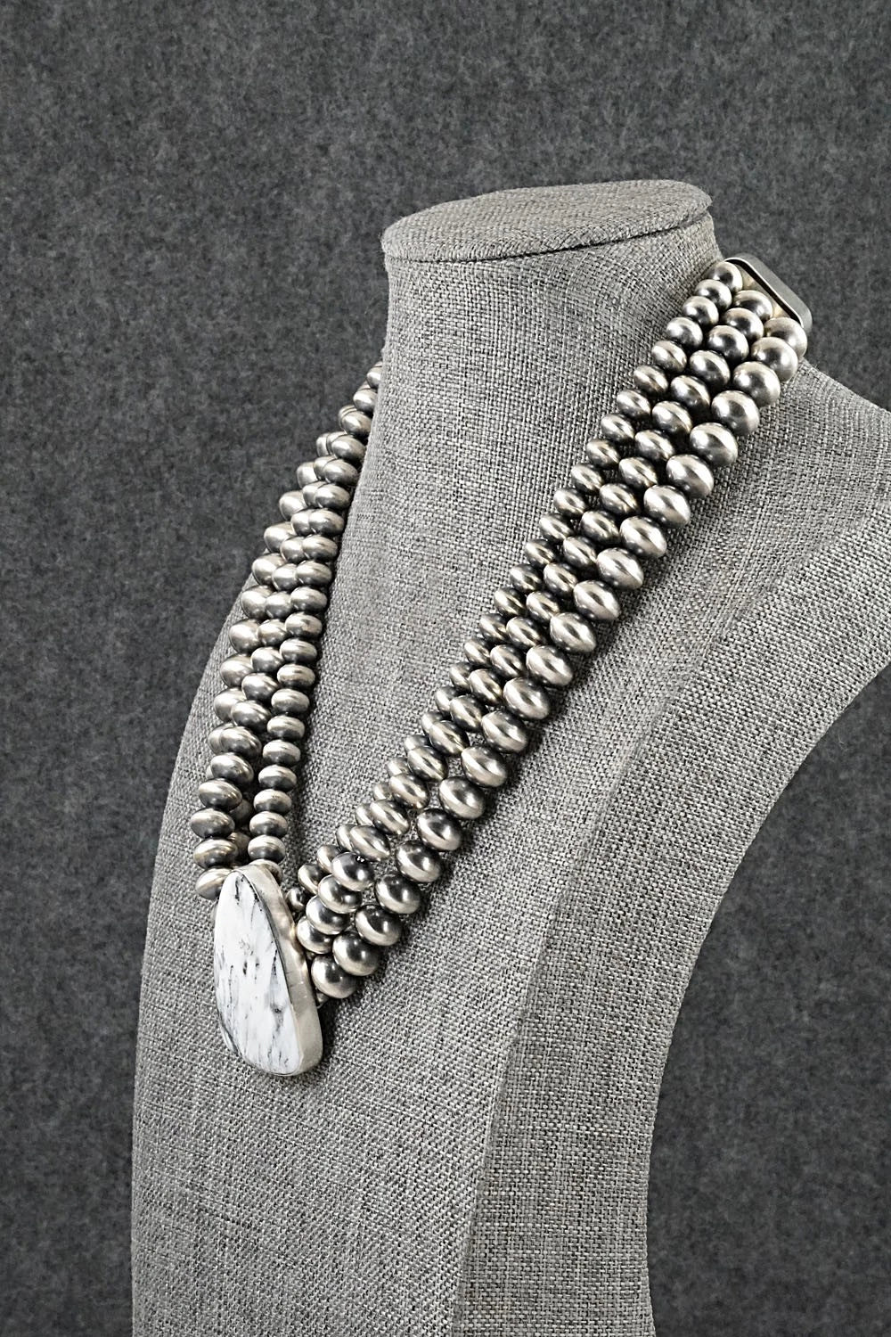 White Buffalo & Sterling Silver Navajo Pearl Necklace - Gruber & Halwood