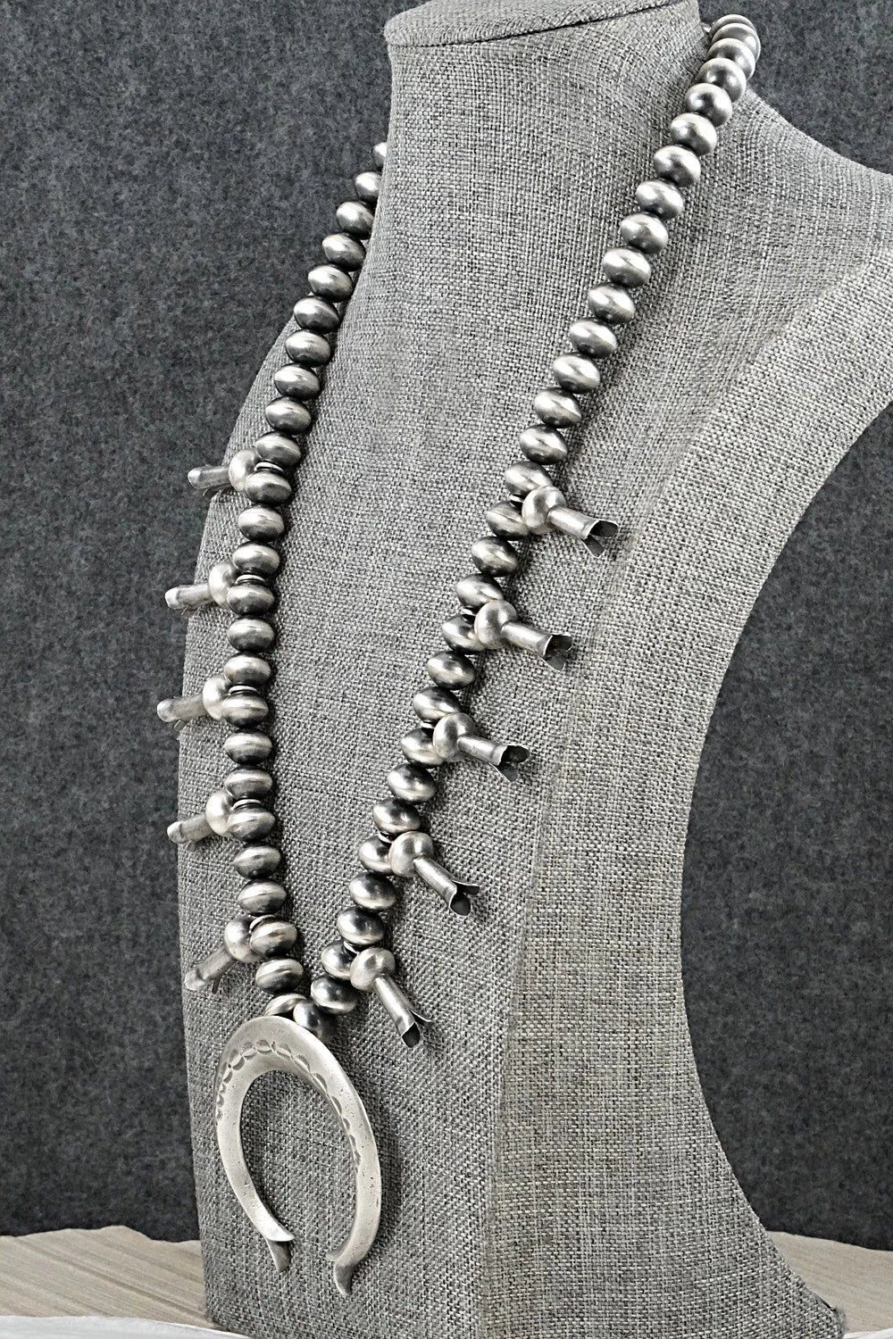 Sterling Silver Navajo Pearl Squash Blossom Necklace - Presley Haley