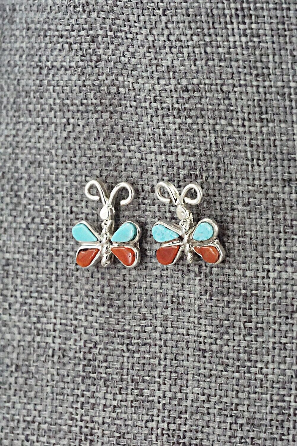 Turquoise, Coral & Sterling Silver Earrings - Francine Chapito