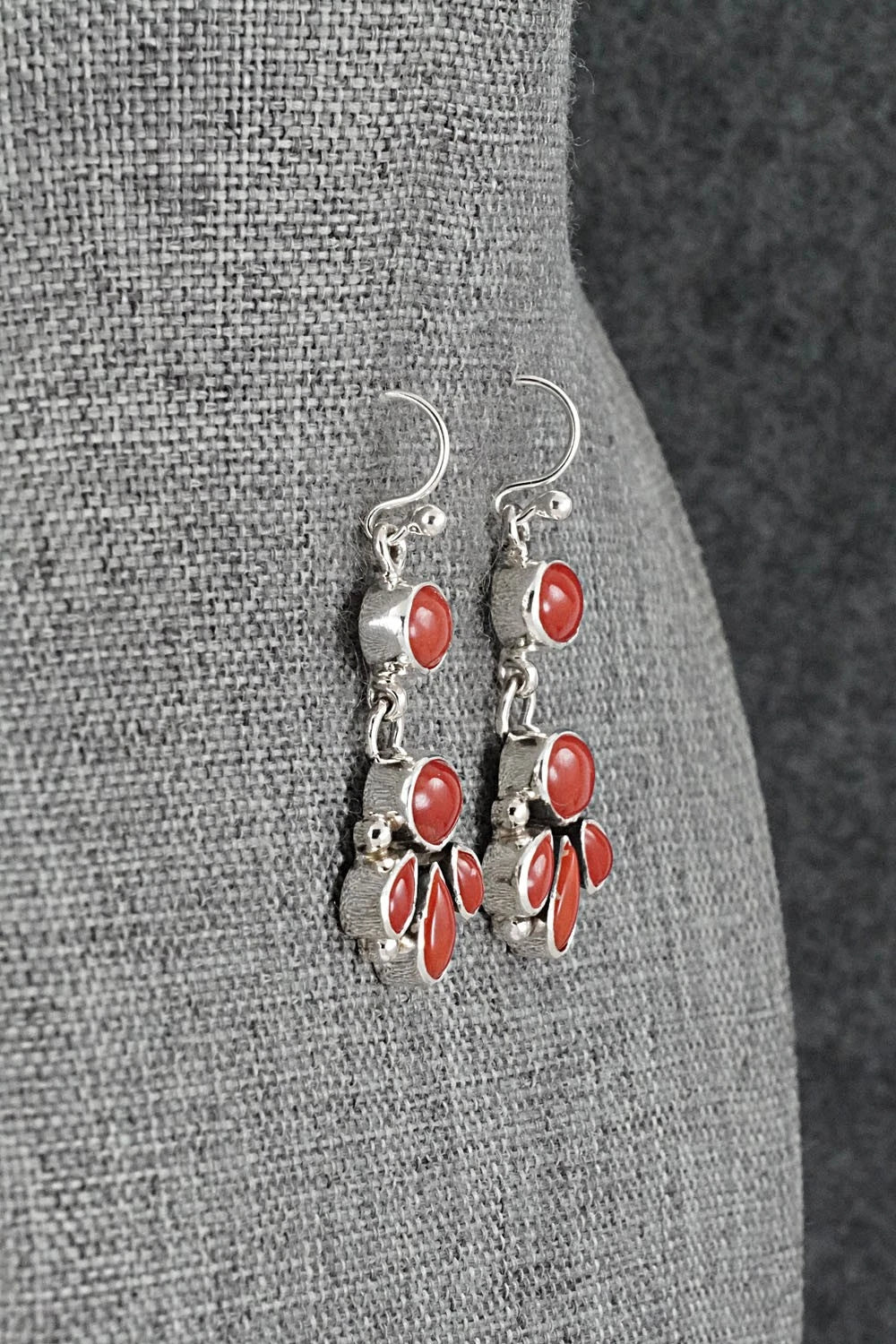 Coral & Sterling Silver Earrings