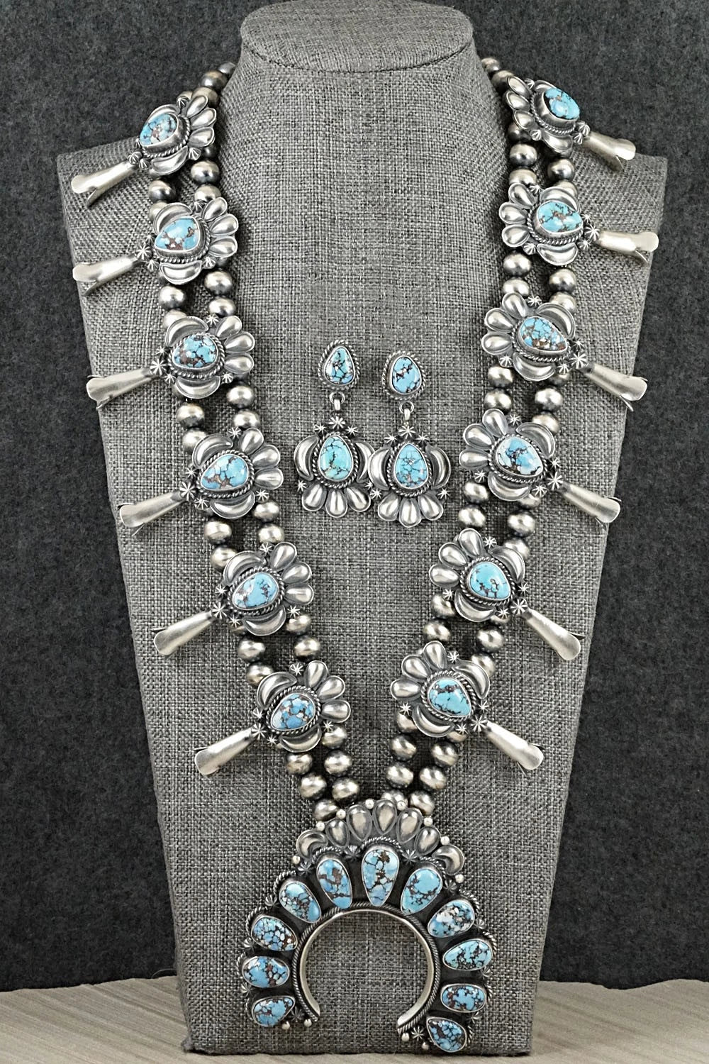 Turquoise & Sterling Silver Squash Blossom Set - Raymond Delgarito